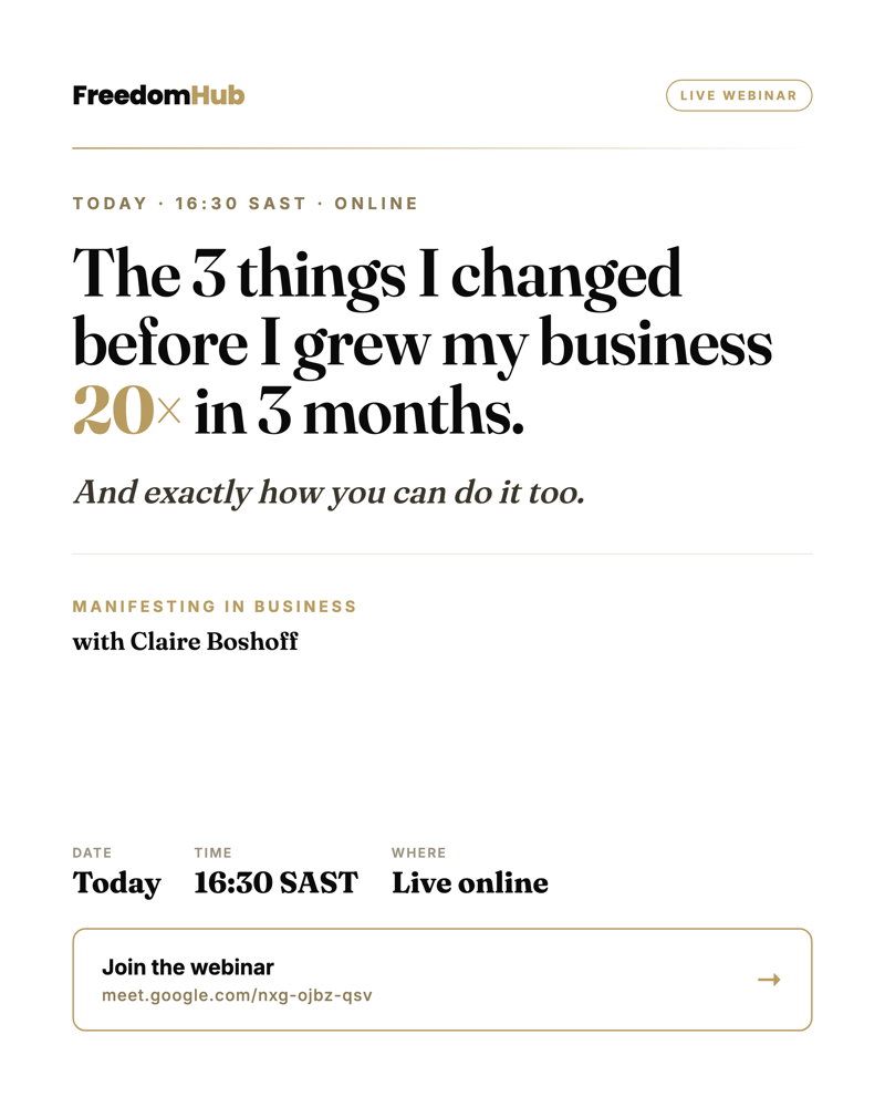 Manifesting in Business — live masterclass with Claire Boshoff